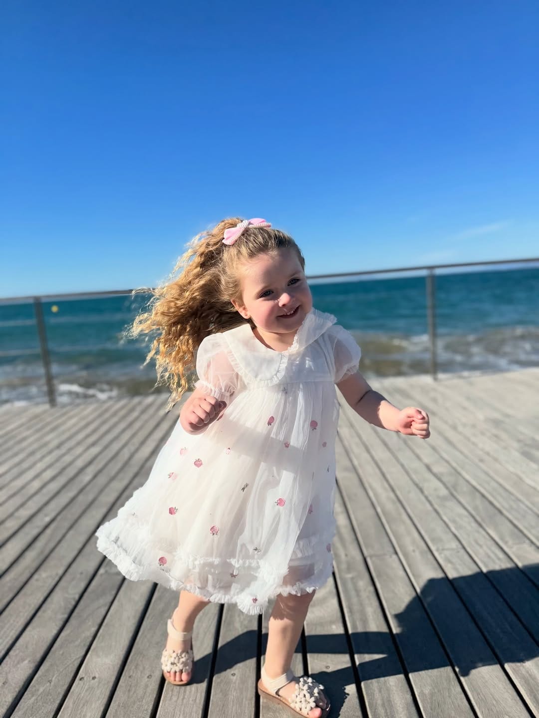 Customer photo review of Dave&Bella Toddler Girls Summer Beige Bubble Sleeve Mesh Birthday Dress (wallet bag)