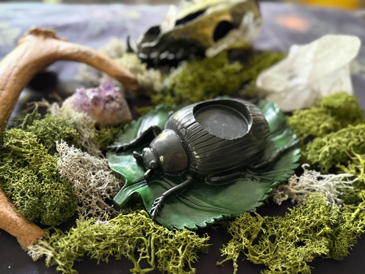 Customer photo review of Schwarzer Käfer-Teelichthalter auf Blatt – Gothic Deko für Kerzenlicht