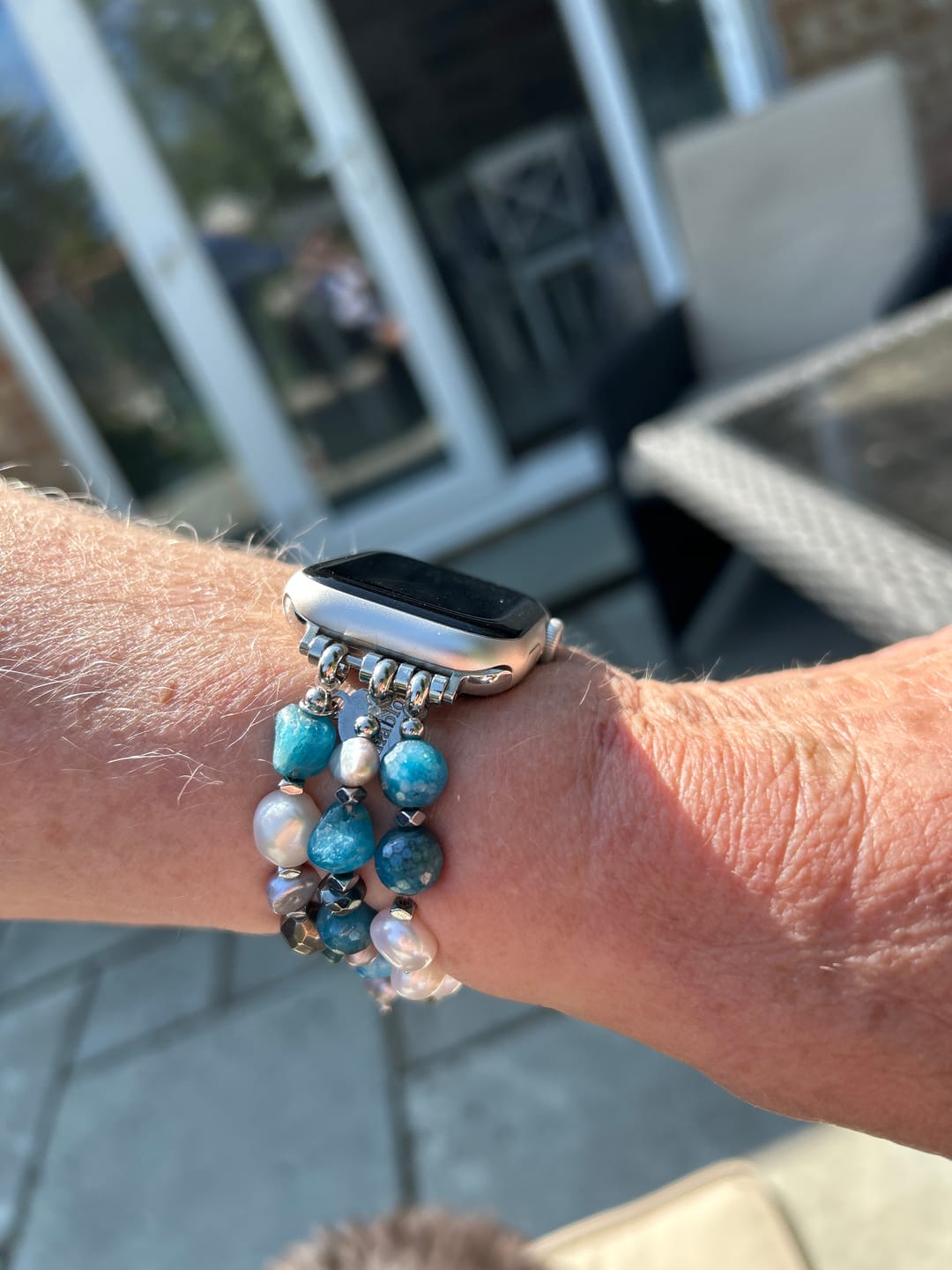 Customer photo review of Bohemian Frost Stretch Apple Watch Strap