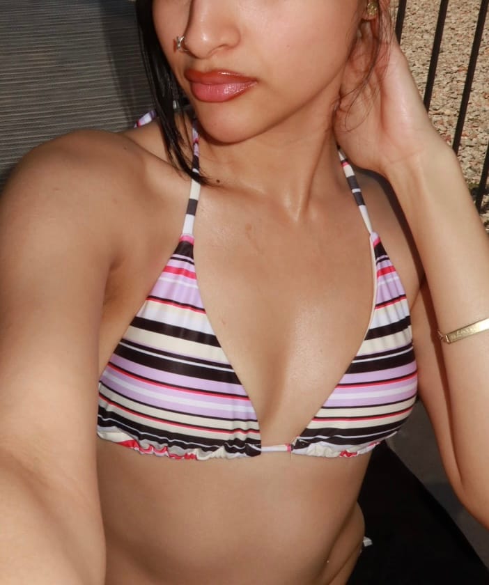 Customer photo review of Seamolly Striped Bowknot Halter Triangle Boyshorts Bikini Set