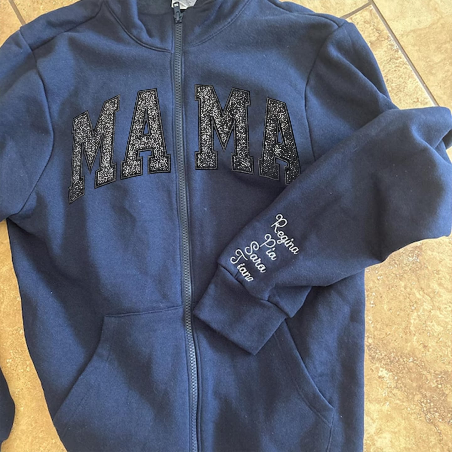 Customer photo review of Custom Embroidered Applique Glitter Mama Full Zip Sweatshirt - Gift for Mom