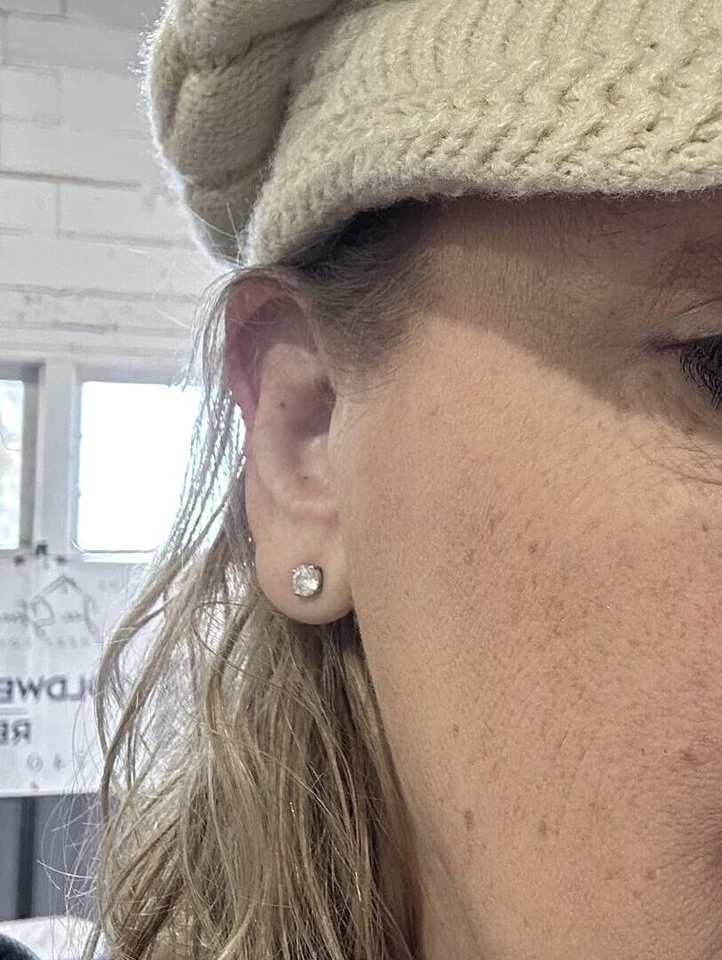 Customer photo review of Lab Grown Round Diamond Stud Earrings