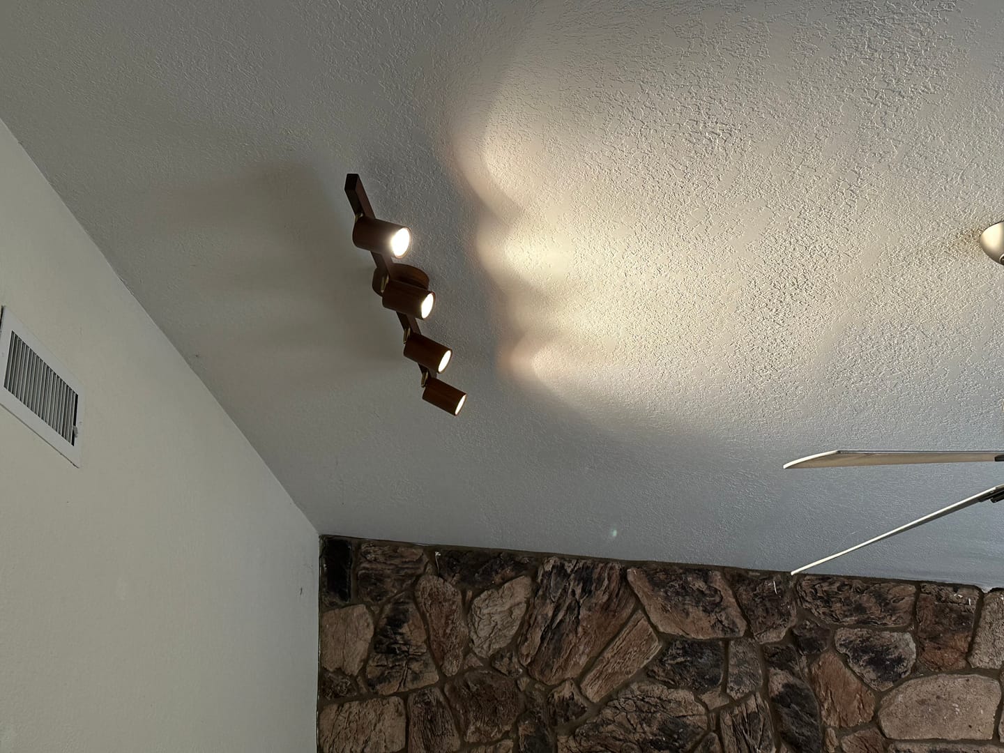 Customer photo review of Farmhouse Walnut Wood 4-Light Linear Semi Flush Track Light