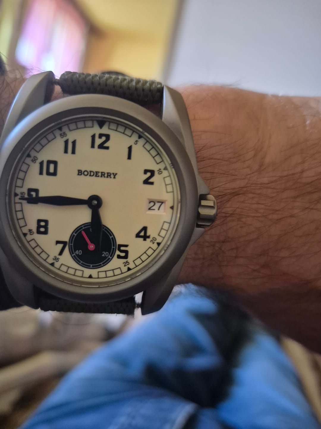 Customer photo review of VOYAGER S72 – 72-Hour Power Reserve Titanium Automatic Field Watch, 100M Water Resistant | Cream