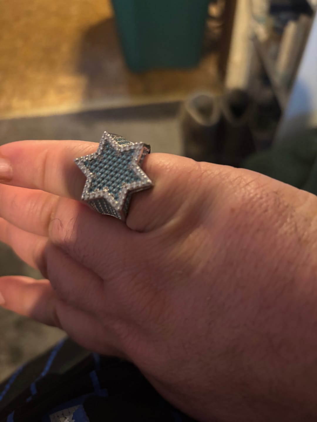 Customer photo review of Moissanite Blue Iced Star Ring - Silver - D Colour - VVS1