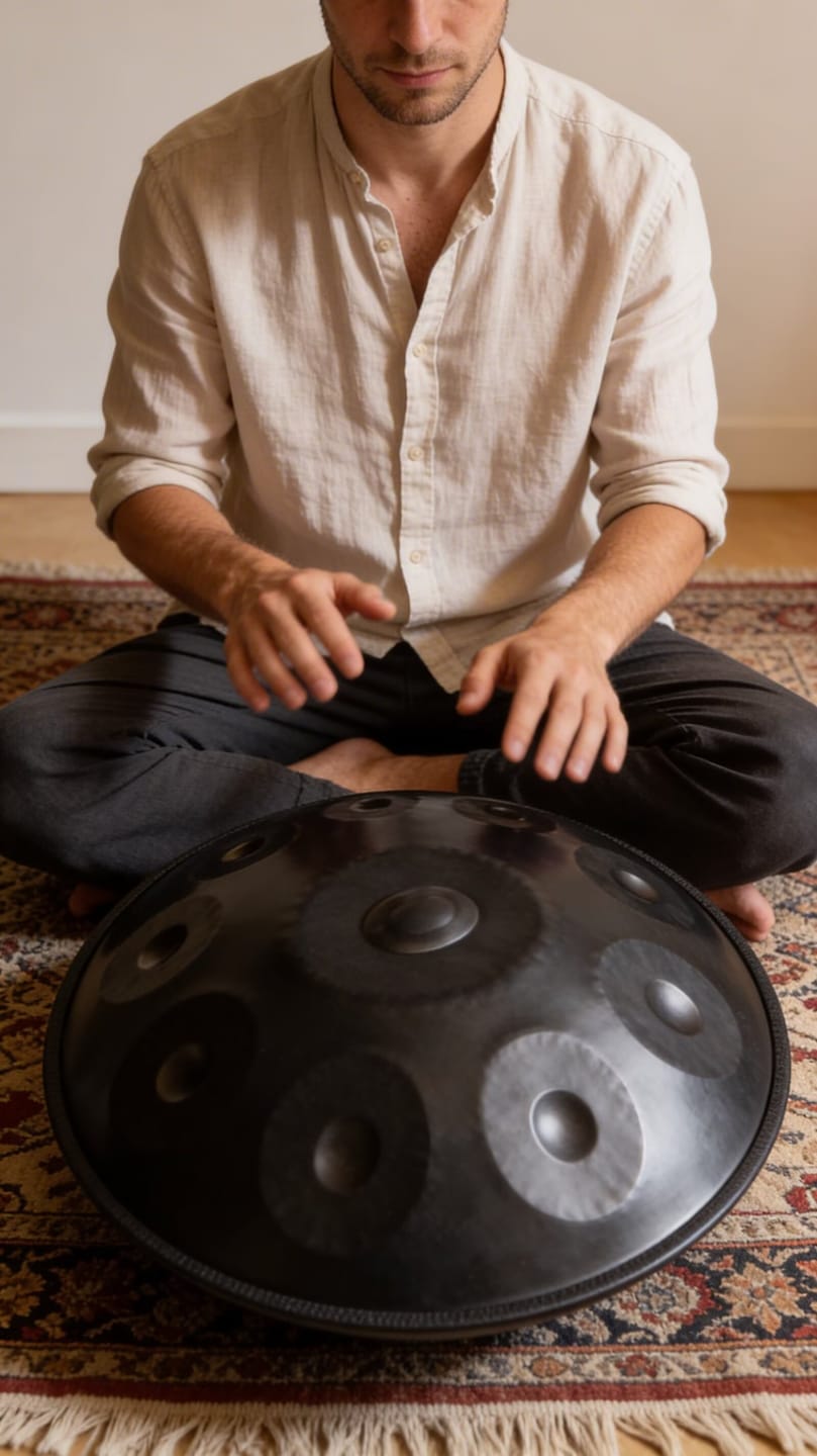Customer photo review of Cosmos Handpan - Ebony Black 10 Notes in D Minor - Tambourine Gift Set