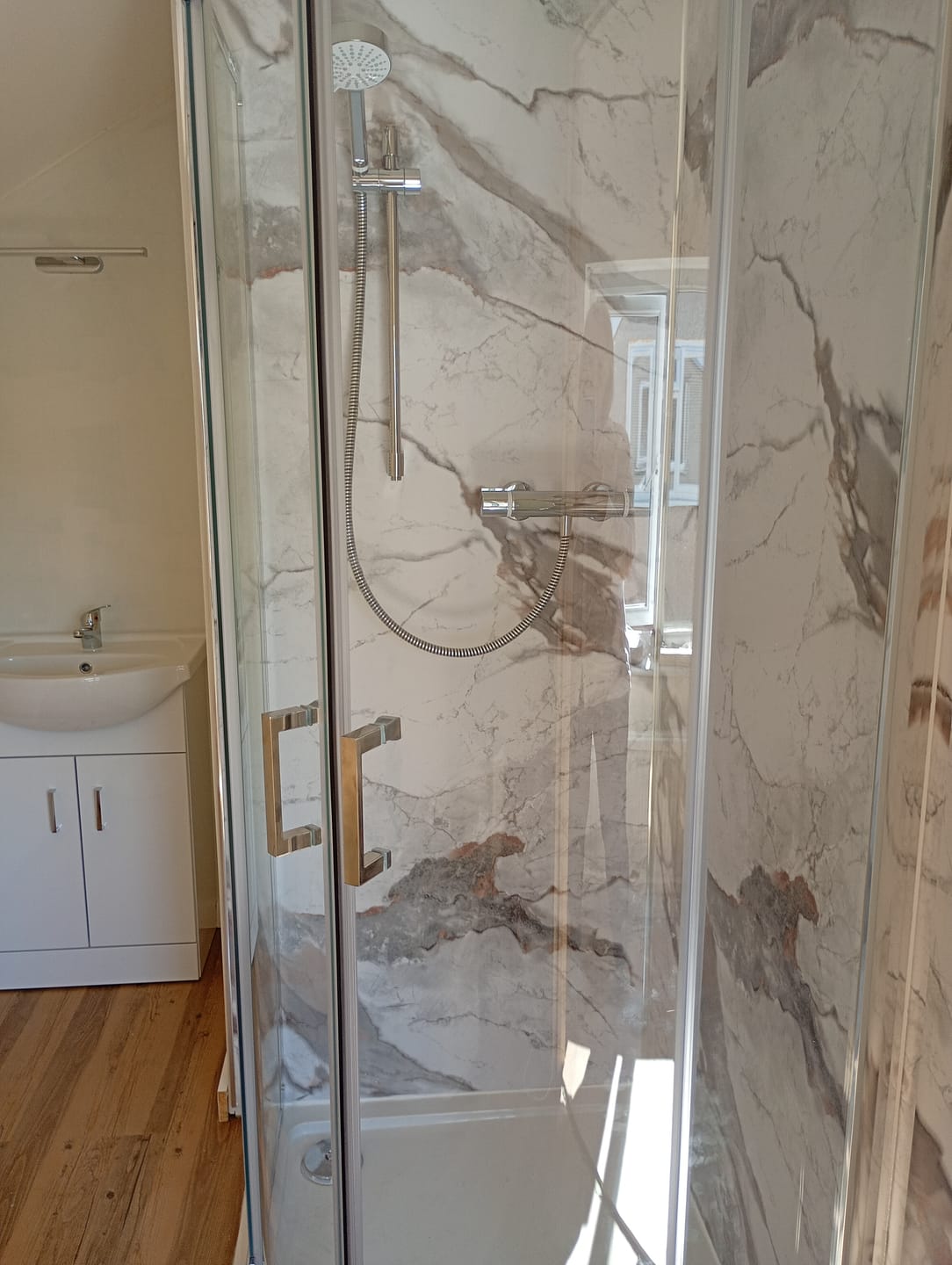 Customer photo review of Premium Sapphire Marble Matt Shower Wall Panel – 1M x 2.4M