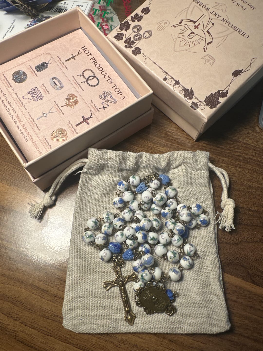 Customer photo review of FREE Today: Immaculate Heart of Mary & Crucifix of 8 mm Round Floral Acrylic Alloy Chain Rosary