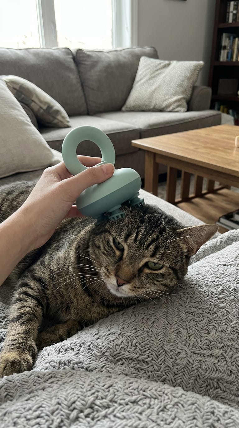 Customer photo review of Waterproof 3D Pet Scalp Massager with 360° Grip