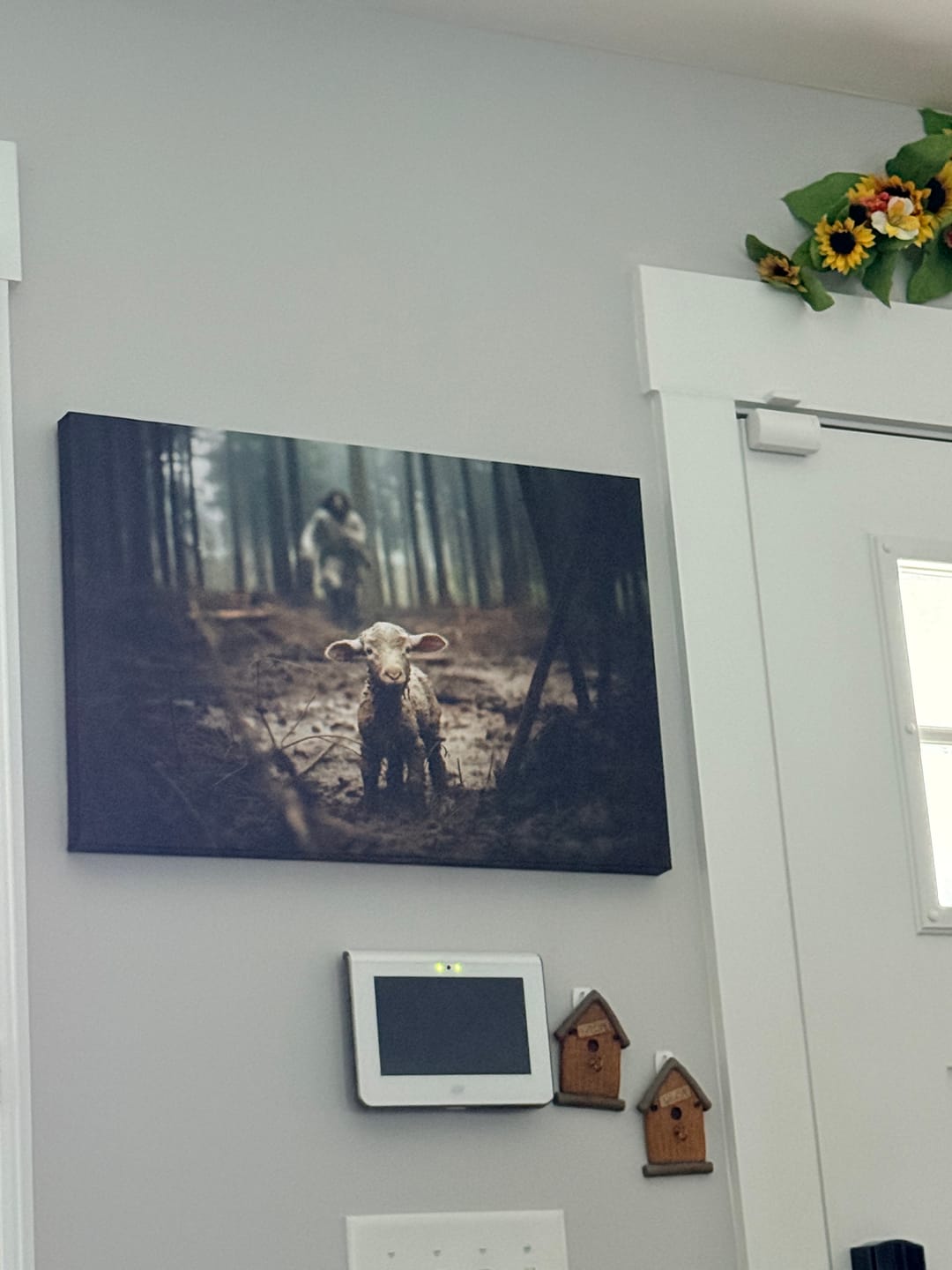Customer photo review of Jesus Running After a Lost Lamb, Jesus and Lamb Picture, Wall Art Canvas