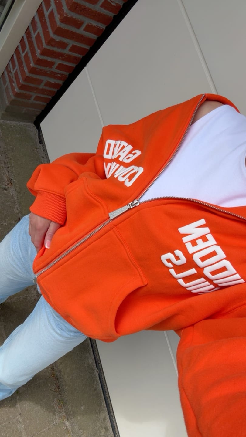Customer photo review of GATED COMMUNITY ZIP HOODIE ORANGE
