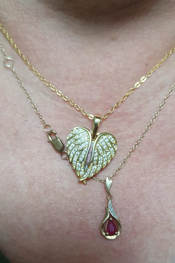 Customer photo review of Custom Angel Wings Heart Photo Necklace CZ