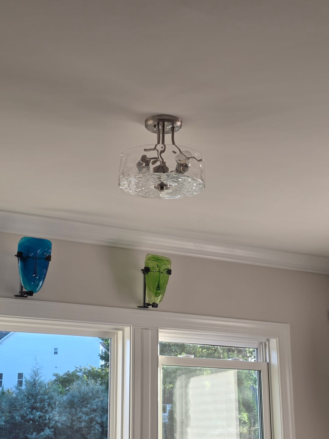 Customer photo review of Nickel Hammered Glass Semi Flush