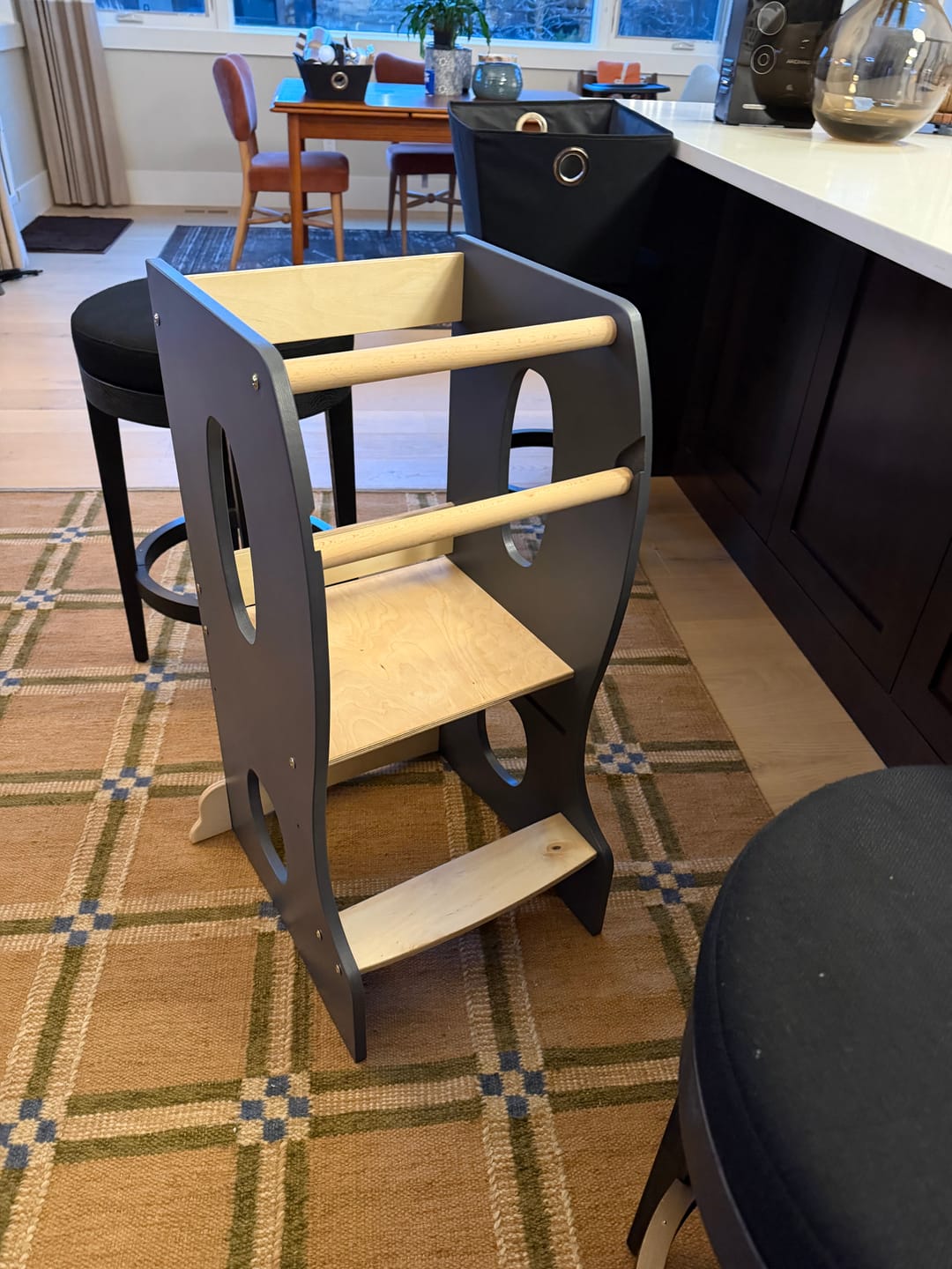Customer photo review of Stable Montessori Learning Tower: Wooden Growing Chair - Grey