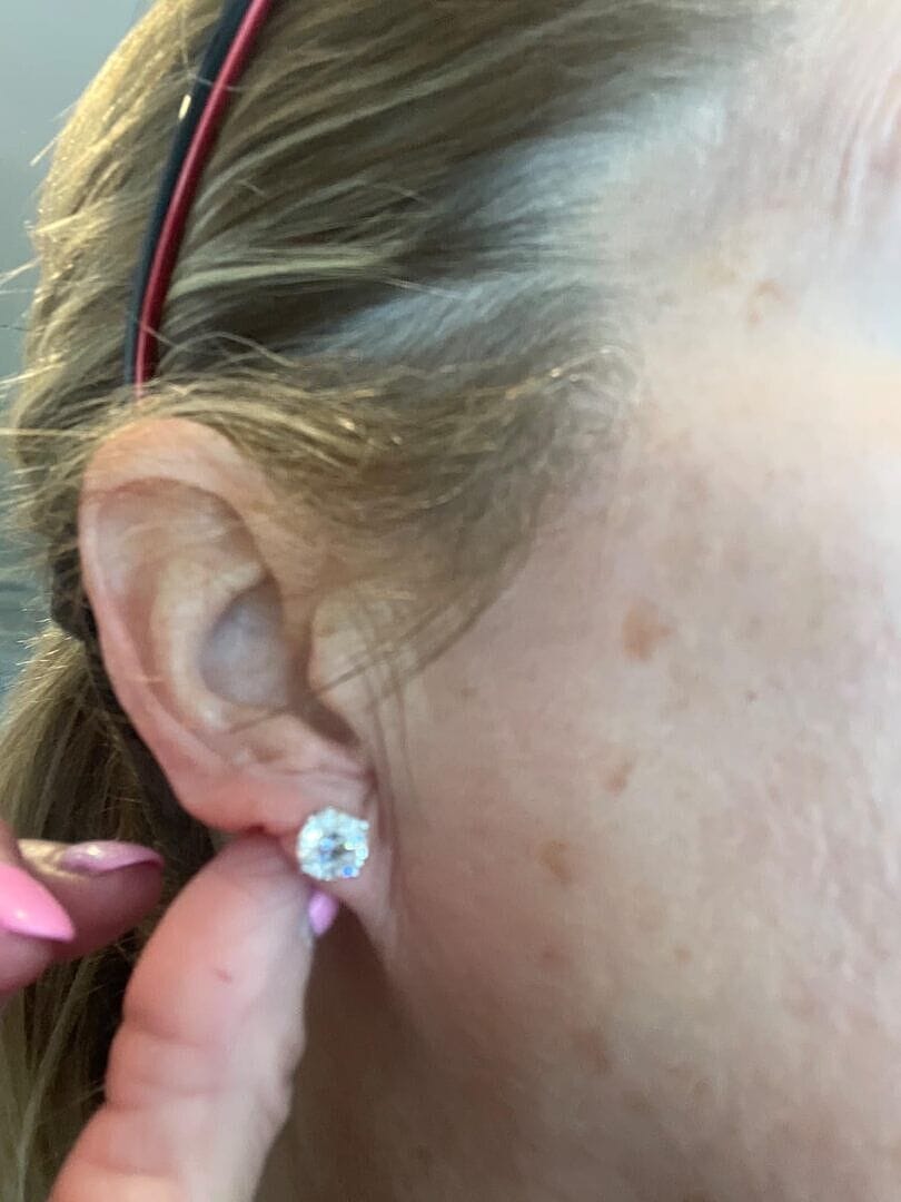 Customer photo review of Lab Grown Round Diamond Stud Earrings