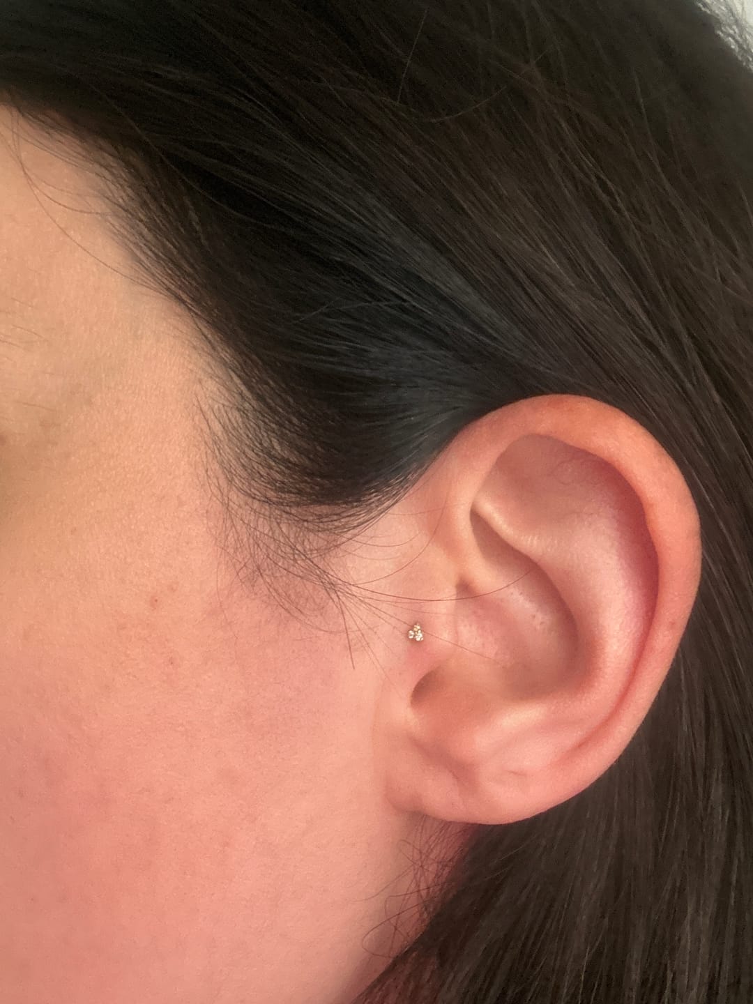 Customer photo review of Gusto Triangle 3 Taşlı Altın Tragus Piercing