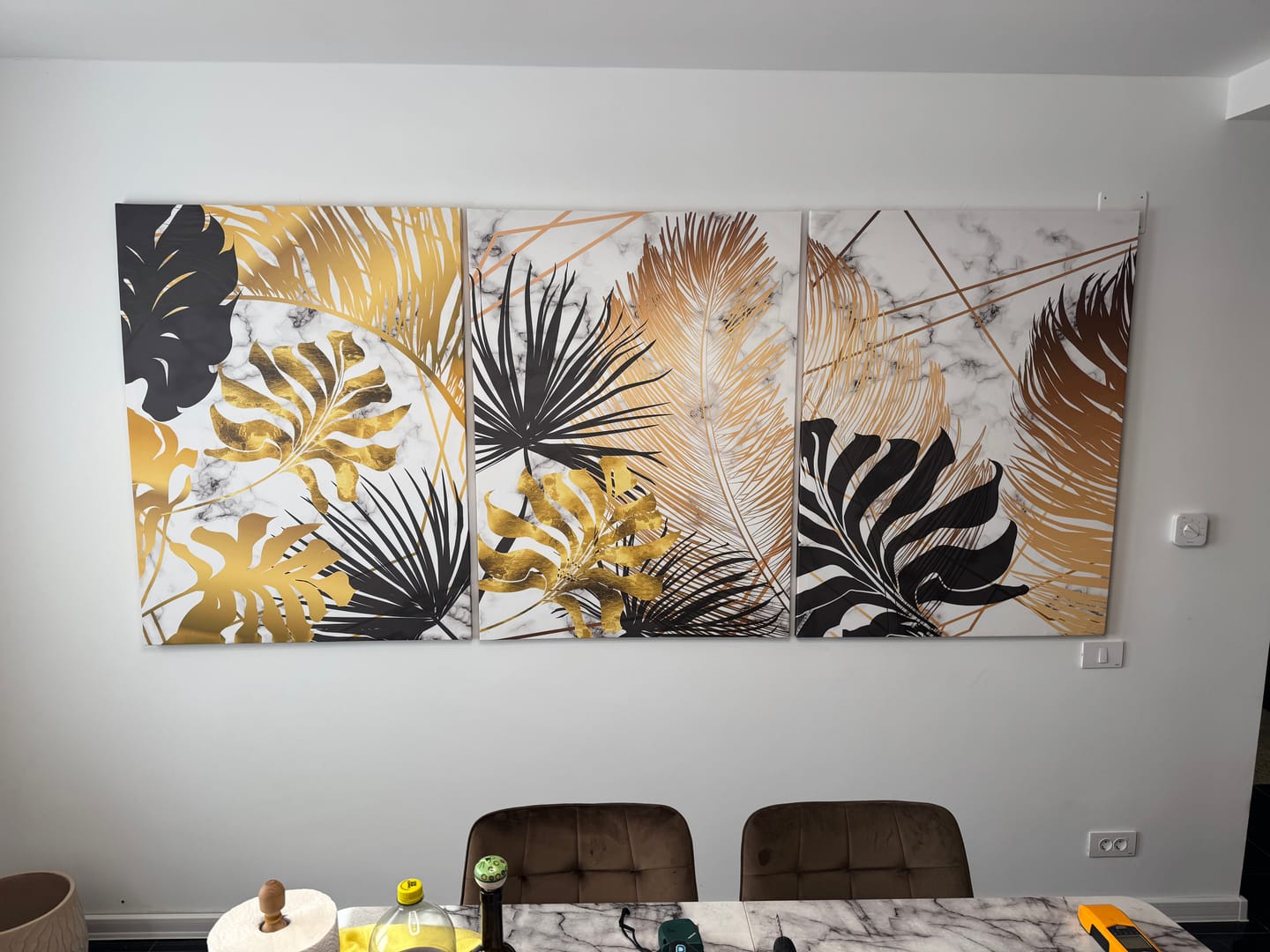 Customer photo review of Set tablouri canvas marmura nuante de auriu si negru design interior modern decorare living dormitor shinning leaf black and gold