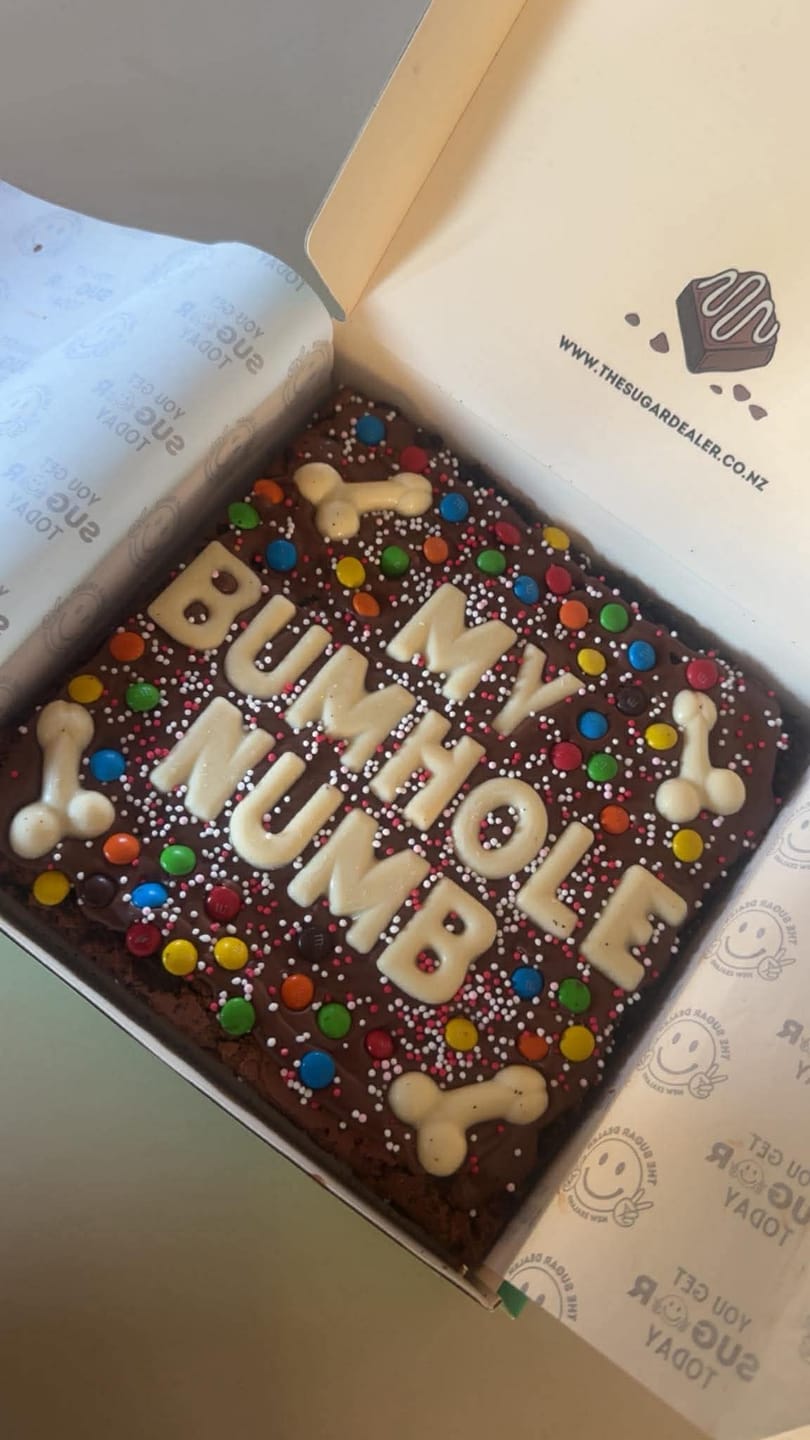 Customer photo review of Custom message dick brownie