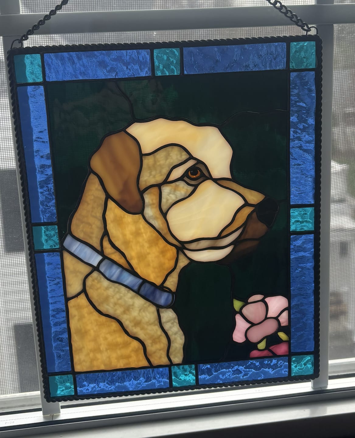 Customer photo review of Custom stained glass Pet Portrait (Doggy)