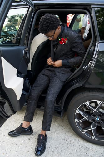 Customer photo review of Men's 3-Piece Black Rose Embroidery Shawl Lapel Wedding Suit