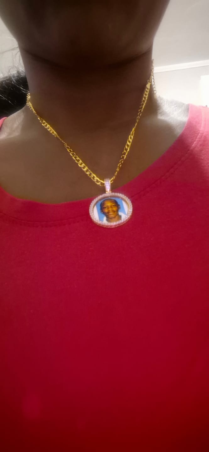 Customer photo review of Small Iced Out Round Photo Pendant