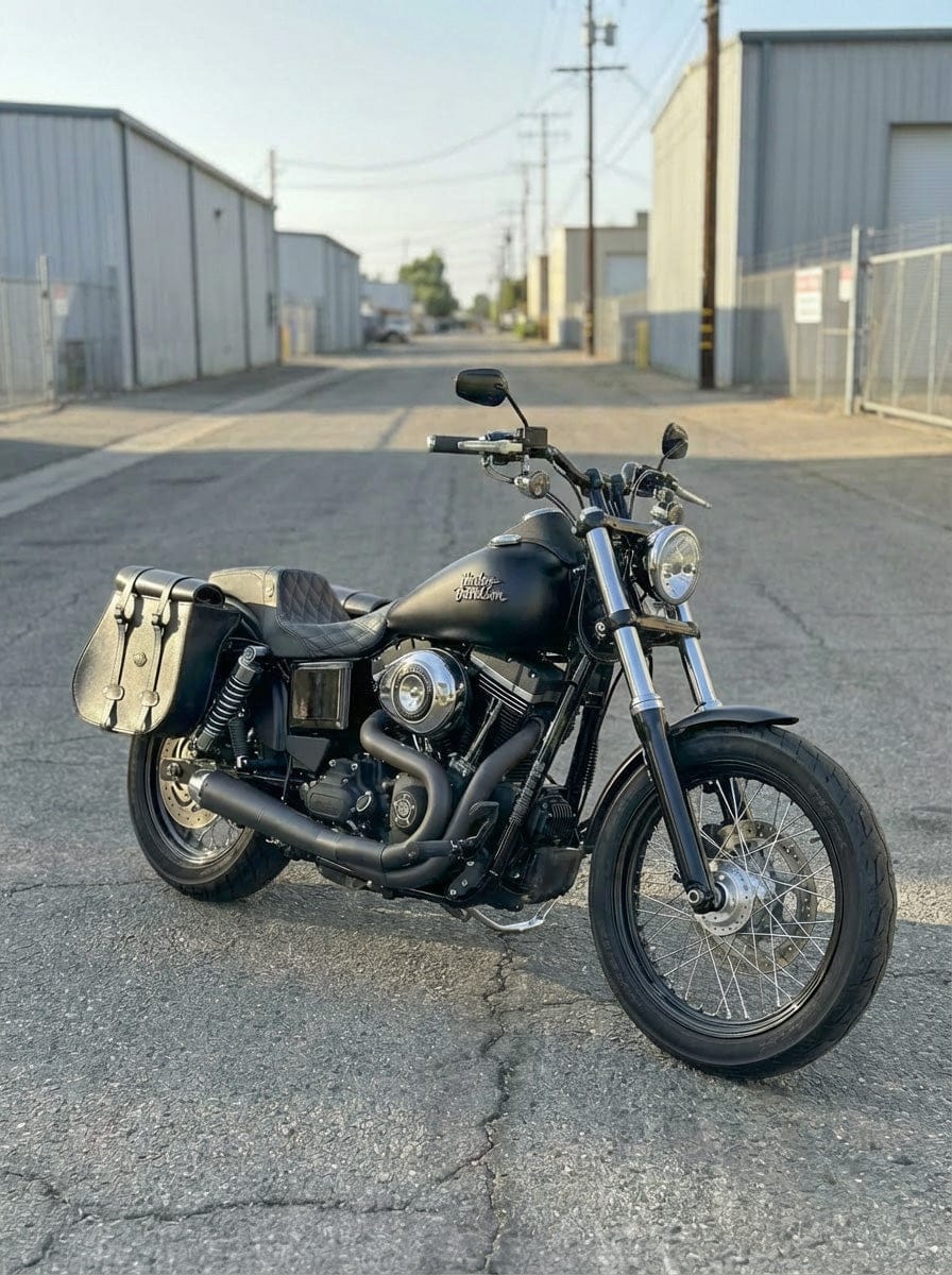 Customer photo review of 45L - Wraith XL Roll-Top Quick-Mount Shock Cutout Saddlebags For Harley Dyna Street Bob FXDB/I