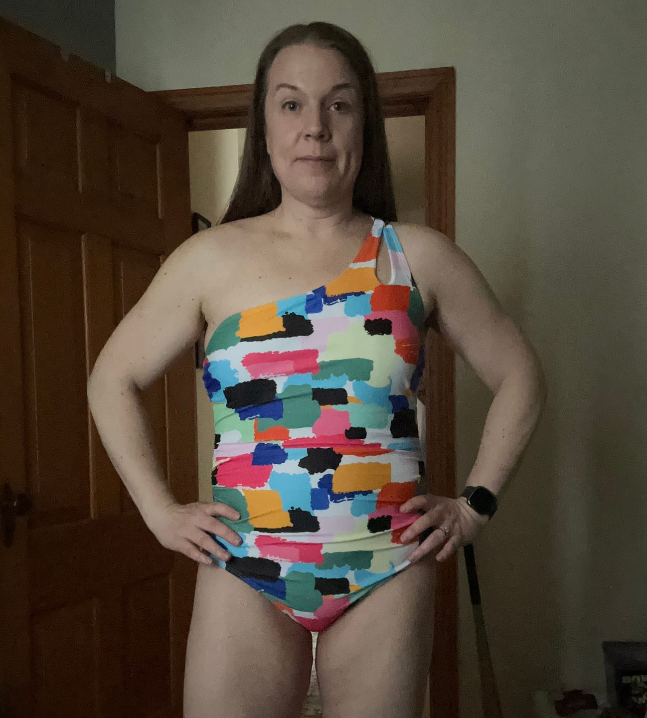 Customer photo review of EMOSWIM - One Shoulder One Piece Swimsuit for Women Tummy Control Bathing Suits
