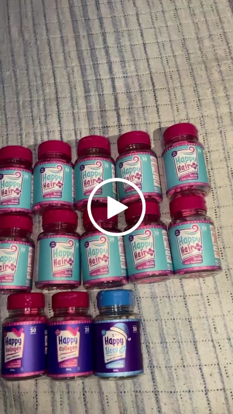 Customer video review of Happy Hair 6 Potes + 6 Potes Grátis + 2 Colágenos + 1 Melatonina (Total 15 Potes)