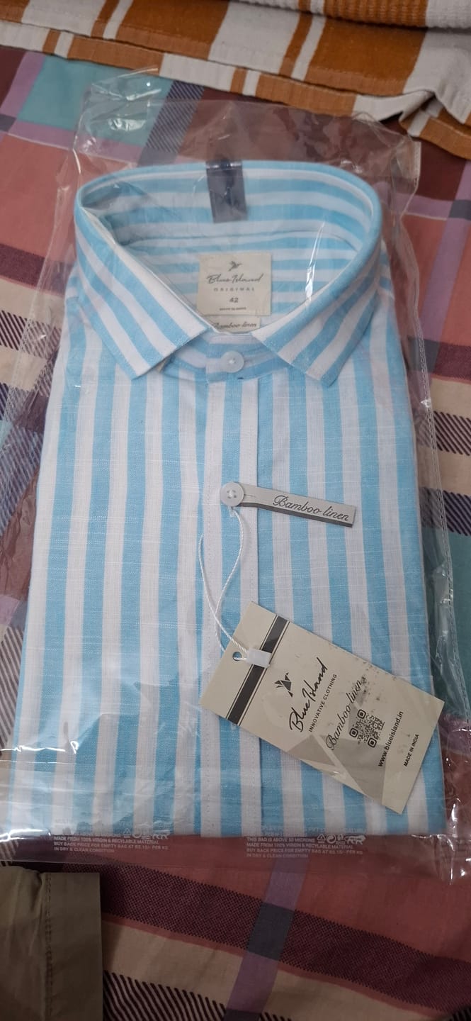 Customer photo review of Aqua Blue and White Bars -Full-Bamboo Linen