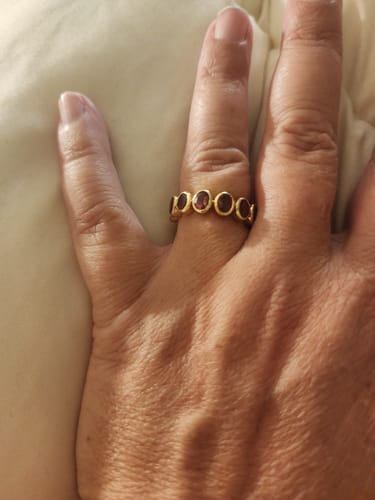 Customer photo review of Estate 18k Yellow Gold 4.45cttw Pink Tourmaline Bubble Eternity Band Ring 7.00