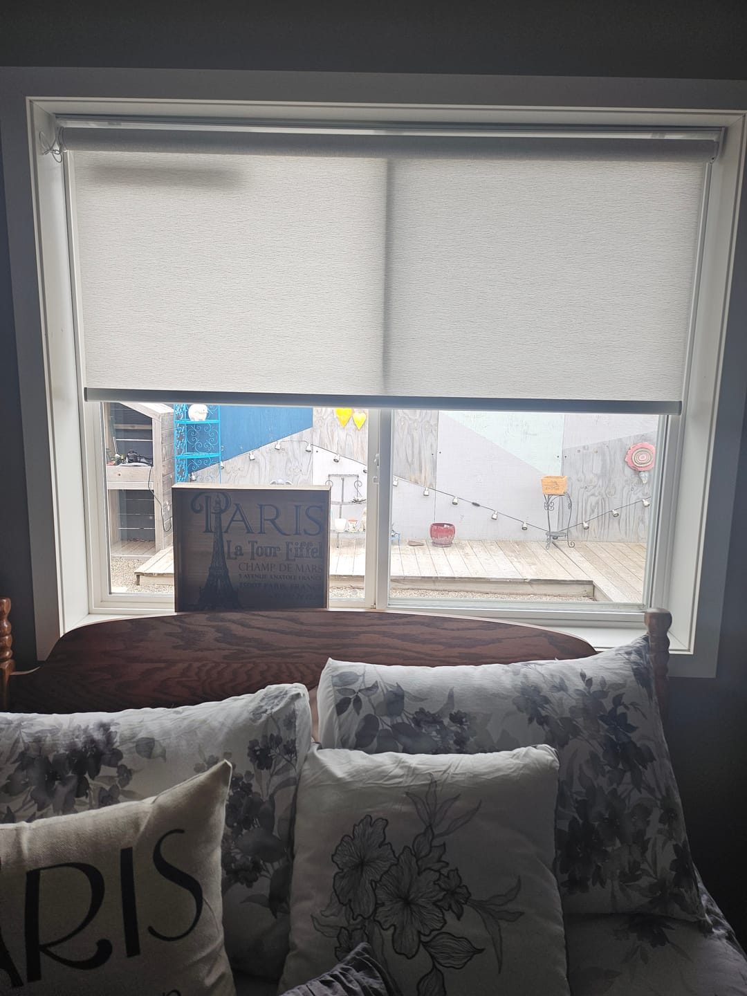 Customer photo review of SmartWings Hardwired Motorized Light Filtering Roller Shades 70% Blackout Safari