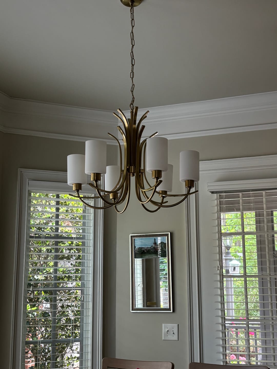 Customer photo review of French 6-Light Frosted Glass Shade Scrolling Chandelier