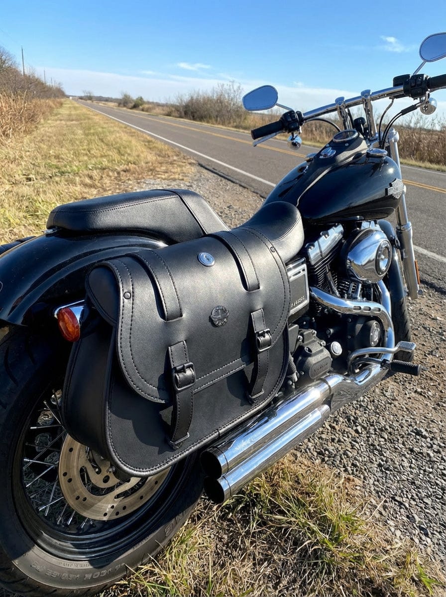 Customer photo review of 30L - Wraith Large Quick-Mount Shock Cutout Leather Saddlebags For Harley Dyna Fat Bob FXDF/SE