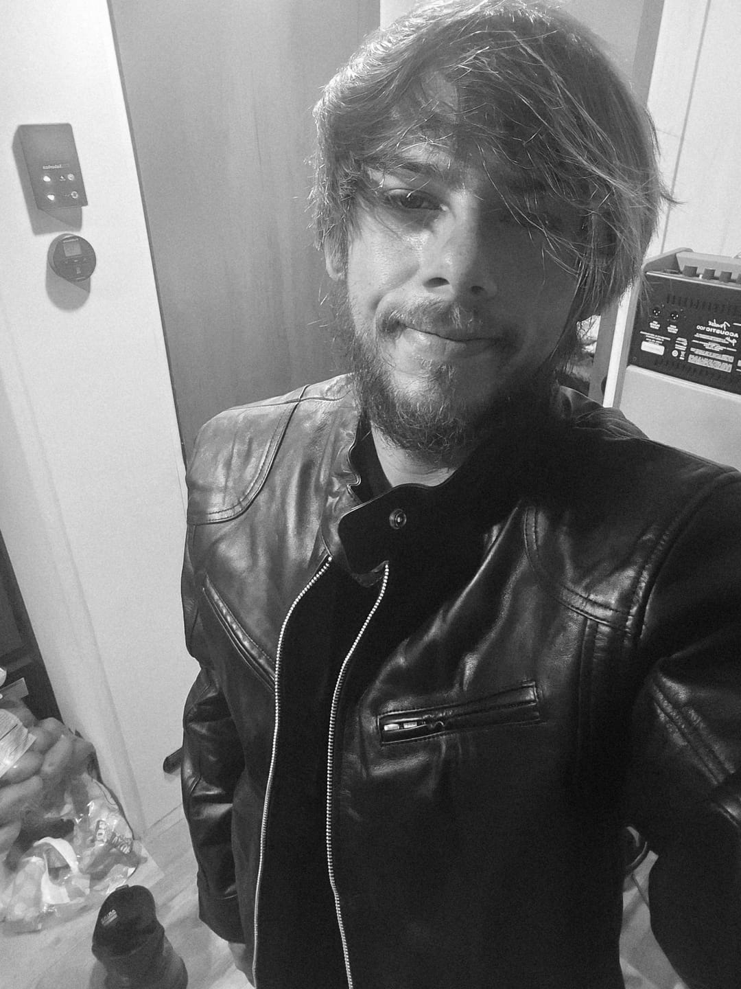 Customer photo review of Black Moto Leather Jacket