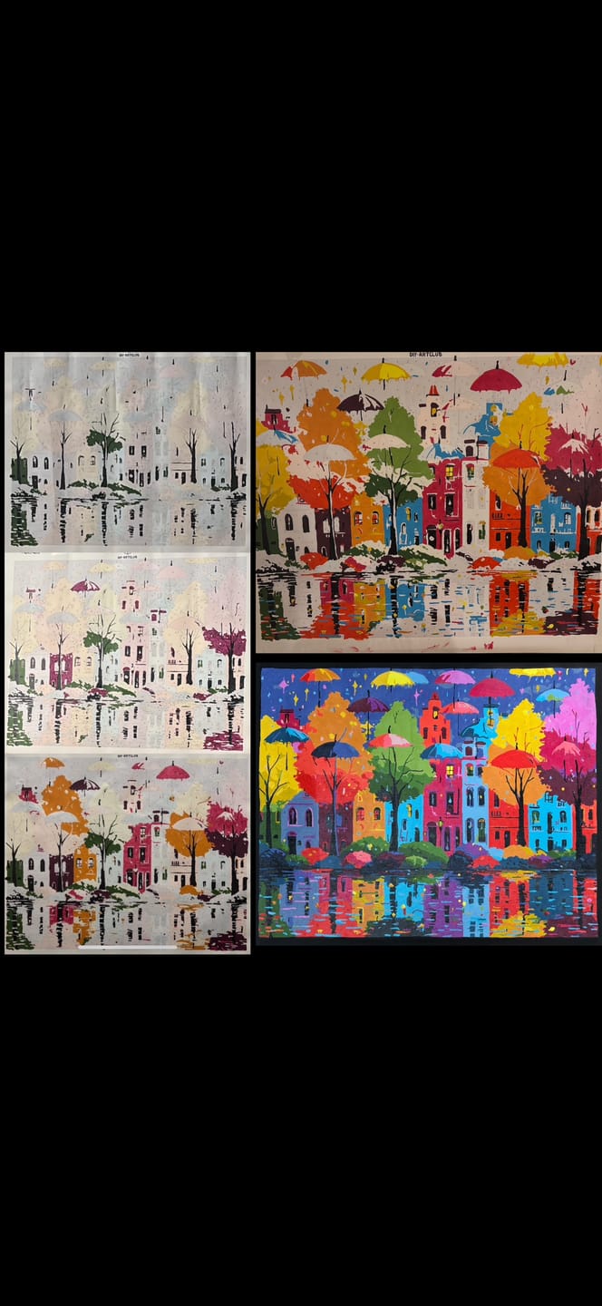 Customer photo review of Colorful Buildings & Umbrellas | Paint by Number