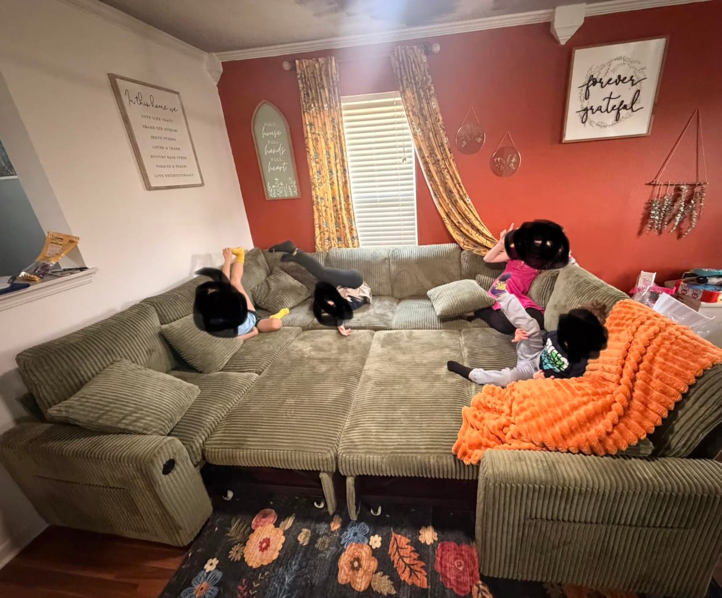 Customer photo review of Chenille Pull Out Sleeper Sofa with Storage Ottoman