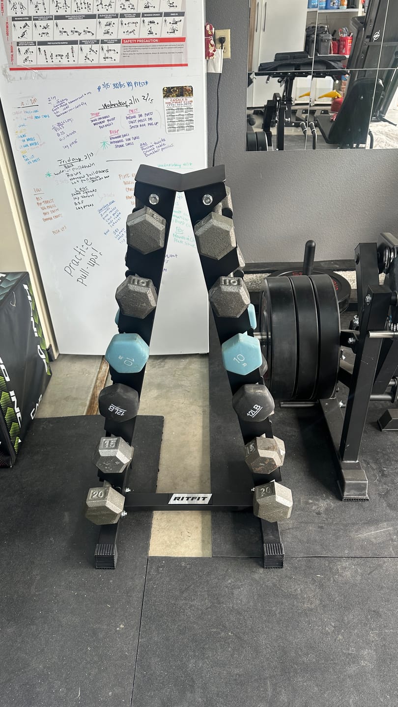 Customer photo review of RitFit A-Frame Dumbbell Storage Rack Stand 3/5/6 Pairs