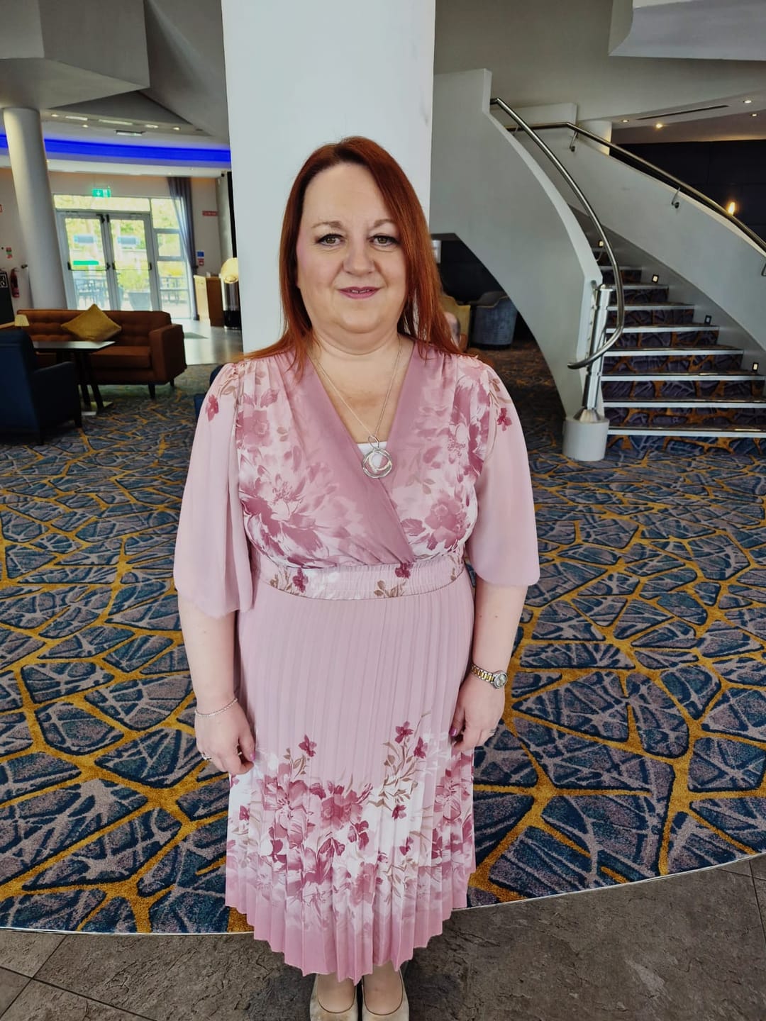 Customer photo review of Raya Pink Floral Print Wrap Dress