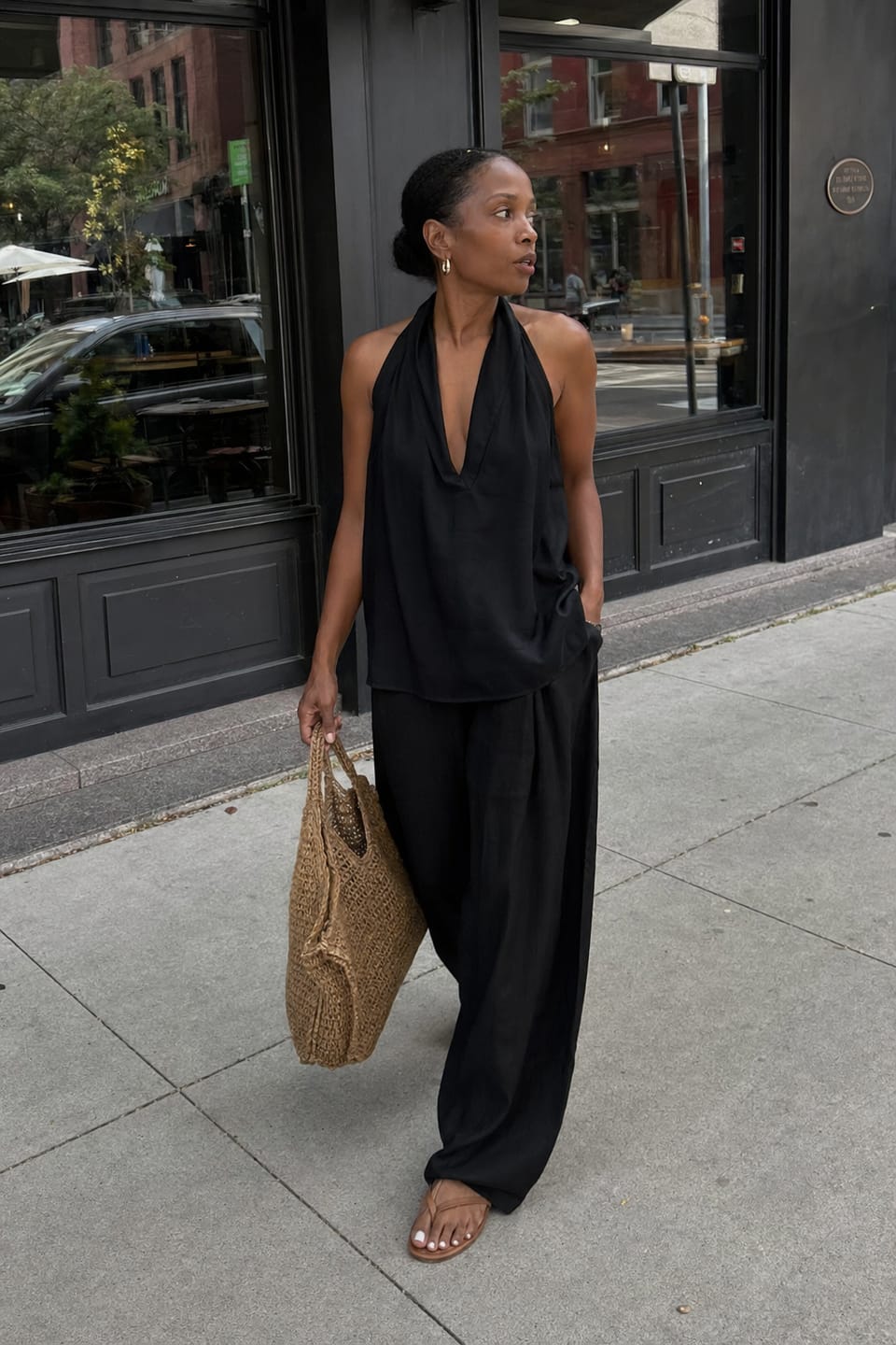 Customer photo review of Loose Solid Color V-Neck Sleeveless Vest Top + Pockets Pants Trousers Two Pieces Set