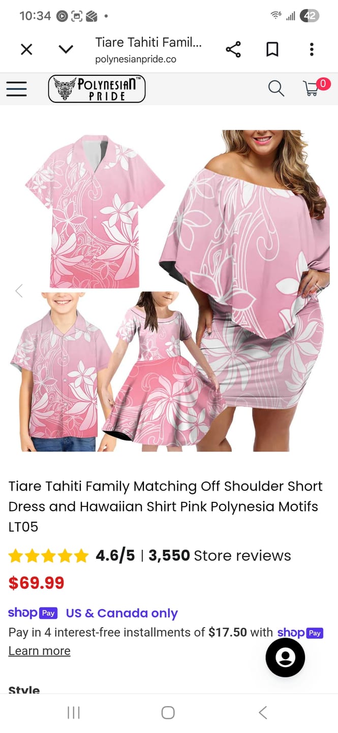 Customer photo review of Tiare Tahiti Family Matching Tank Maxi Dress and Hawaiian Shirt Pink Polynesia Motifs LT05