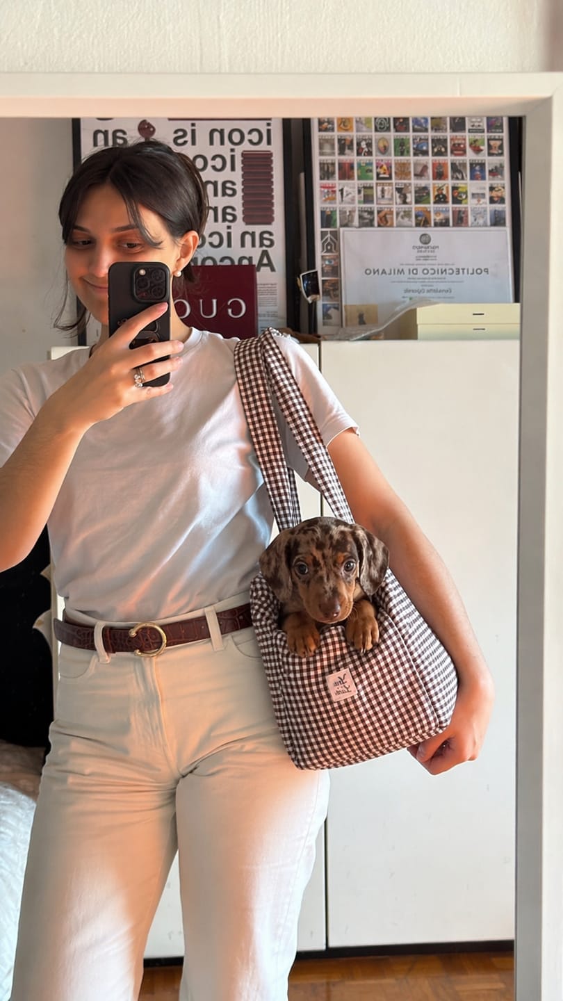 Customer photo review of Borse Trasportino per Cani in Tessuto Vichy | Eleganti, Comode e Made in Italy | Leo e Luna