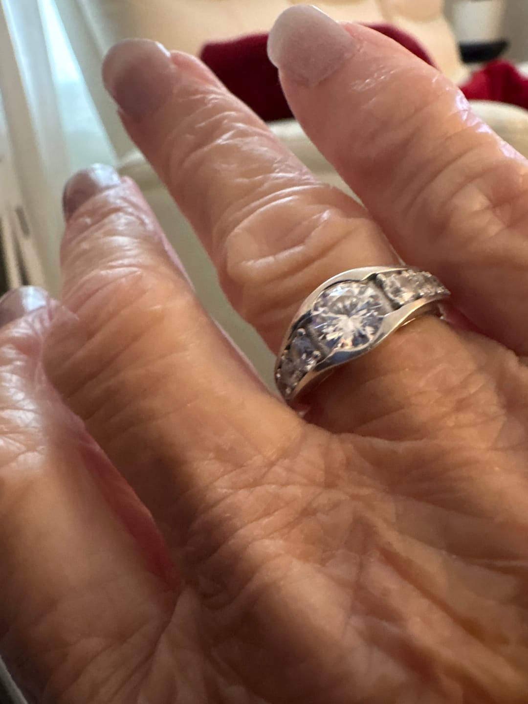 Customer photo review of Bezel Round Moissanite Channel Euro Shank Engagement Ring