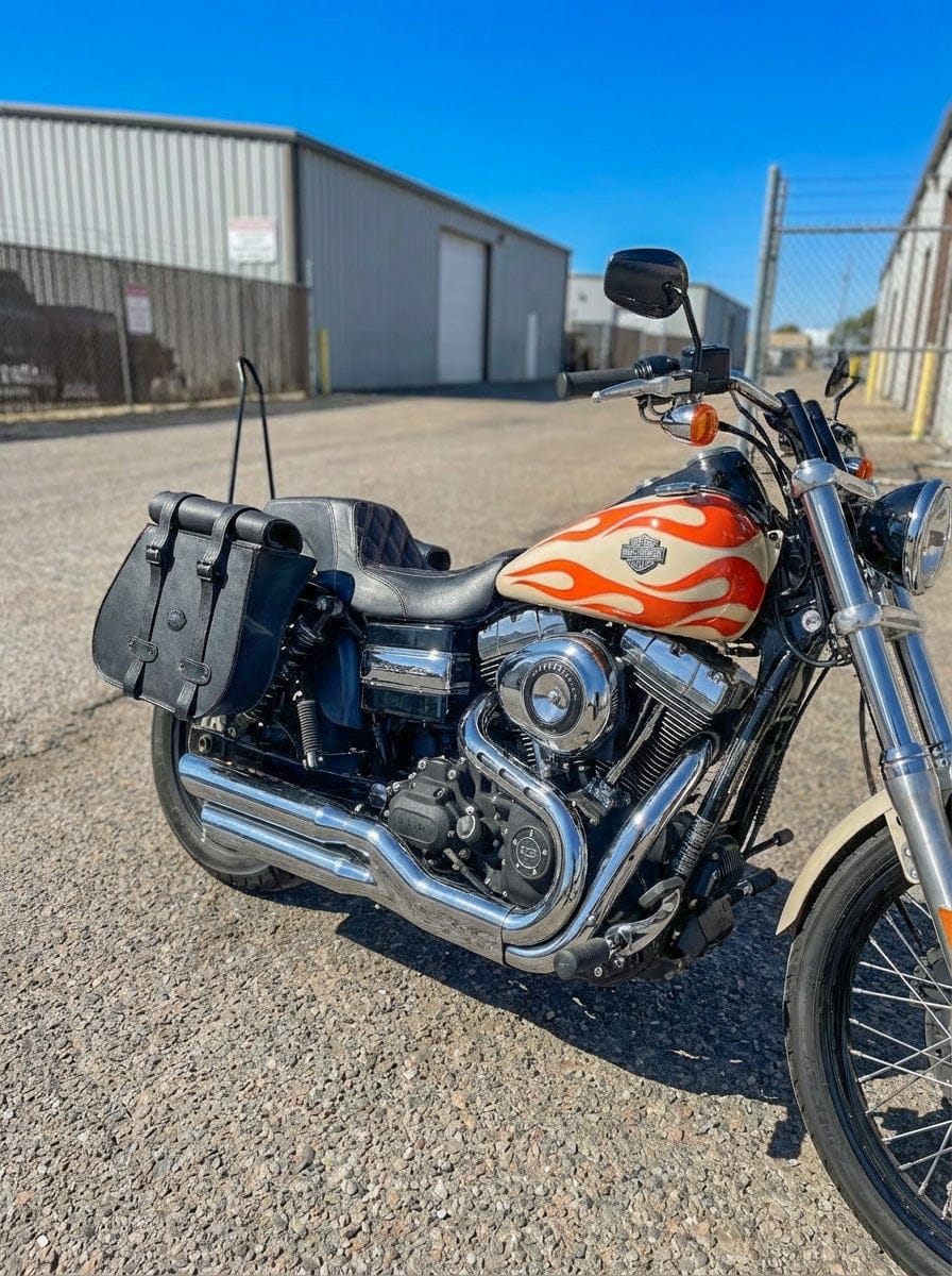 Customer photo review of 45L - Wraith XL Roll-Top Quick-Mount Shock Cutout Saddlebags For Harley Dyna Wide Glide FXDWG/I