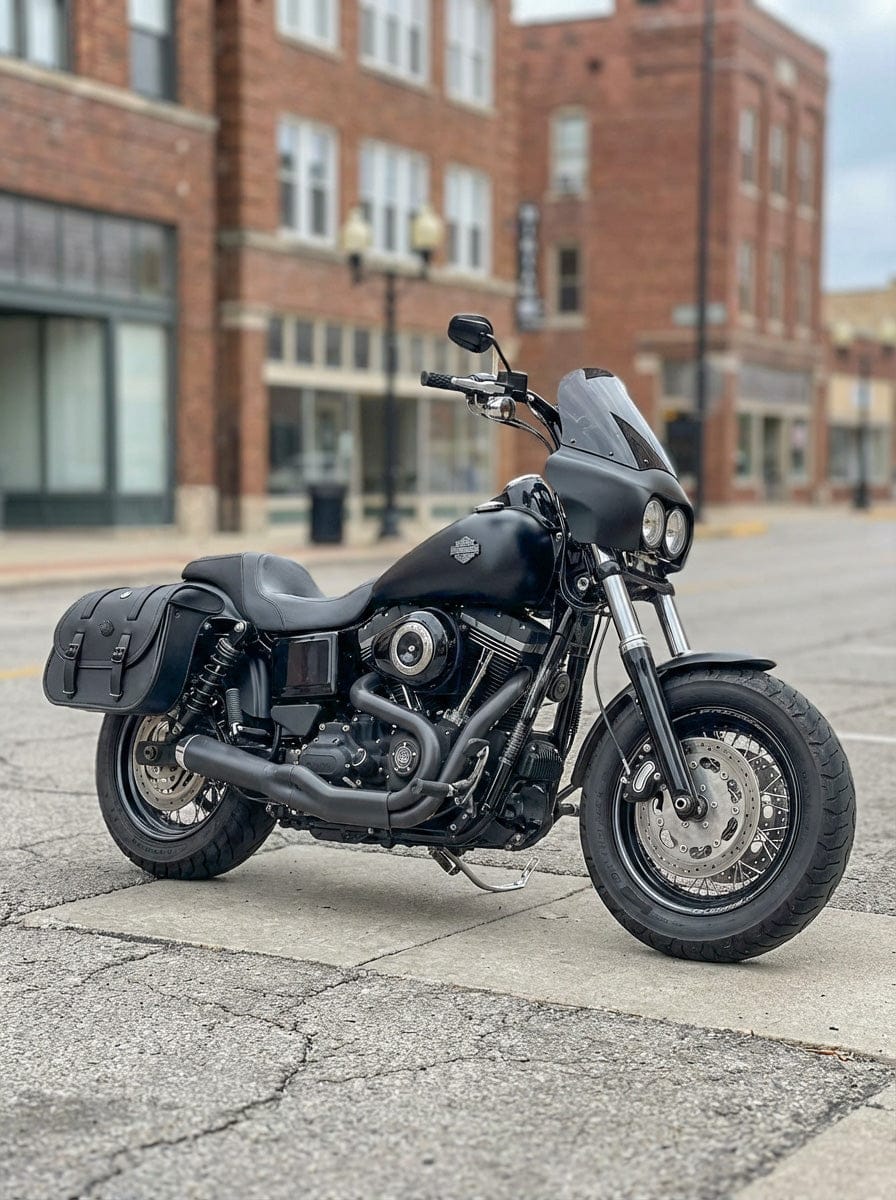 Customer photo review of 30L - Wraith Large Quick-Mount Shock Cutout Leather Saddlebags For Harley Dyna Fat Bob FXDF/SE