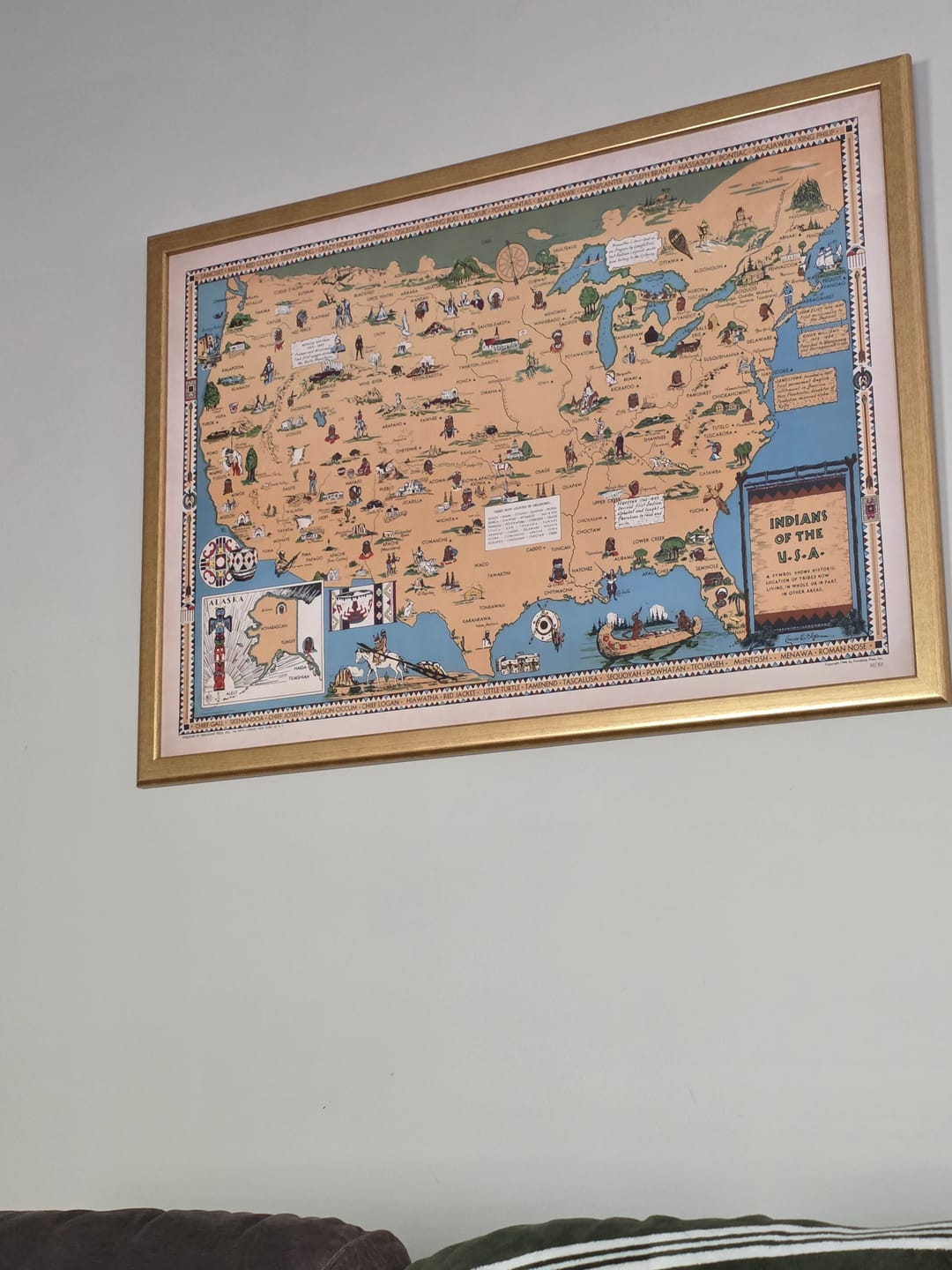 Customer photo review of Old Map of Native Americans, 1944 - Indians of USA: Historic Tribe Locations of Navajo, Cherokee, Chippewa, Sioux, Choctaw, Apache and more
