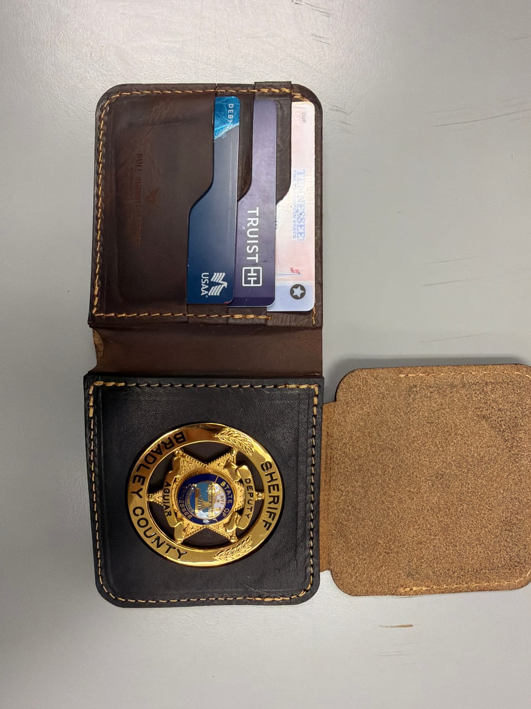 Customer photo review of Handmade Full-Grain Leather Badge Bifold Wallet for Law Enforcement — Badge Bifold Wallet