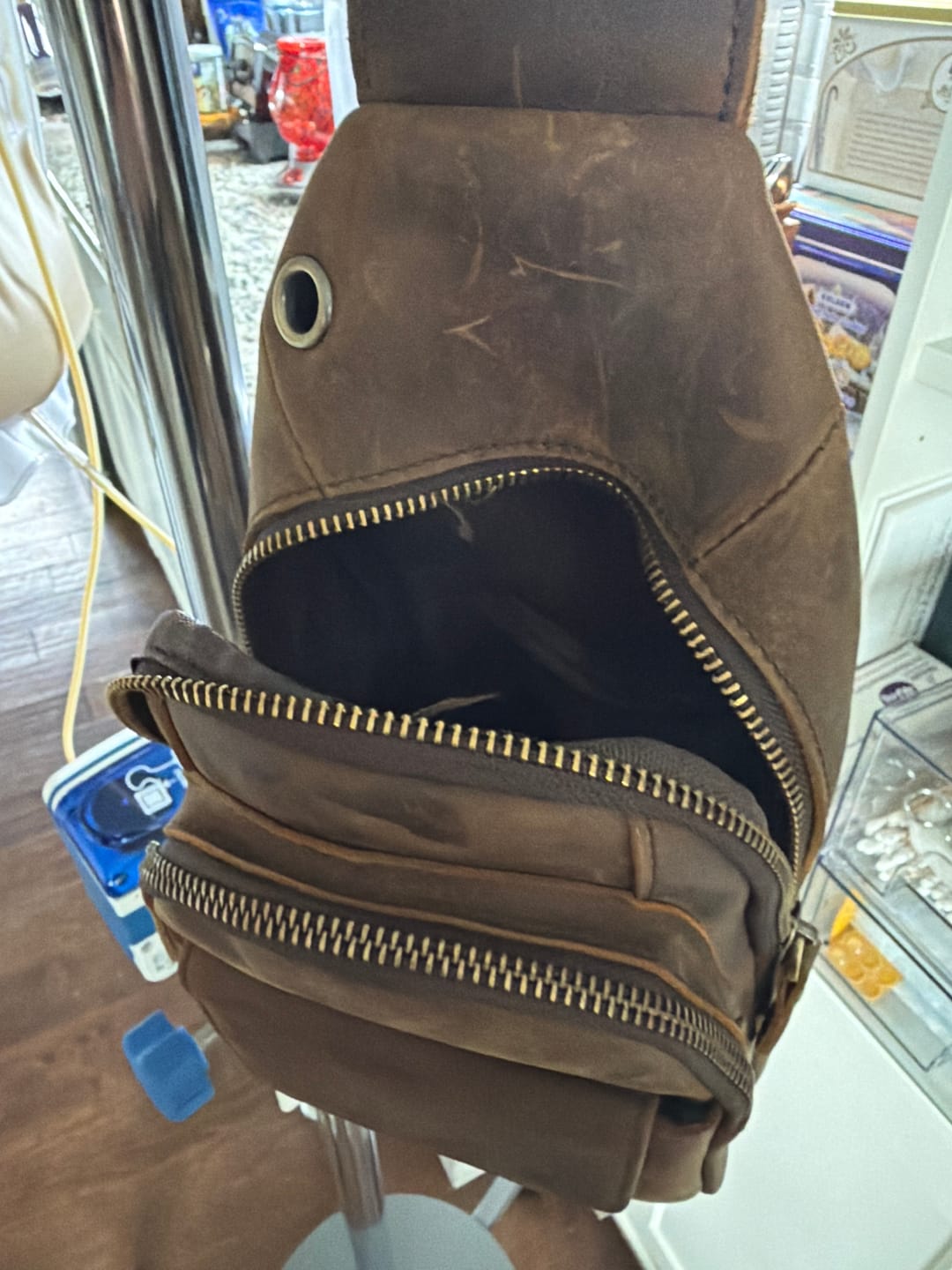 Customer photo review of Cowhide Leather Sling Bag
