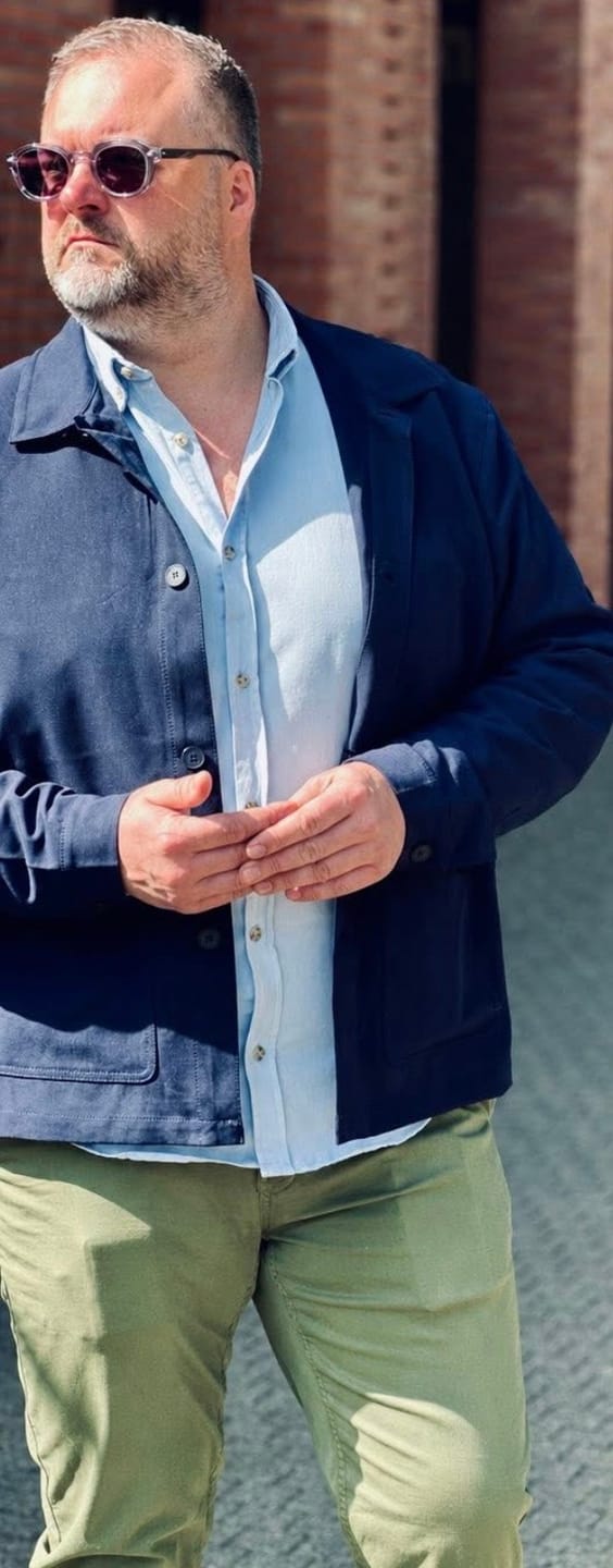 Customer photo review of Chemise manches longues en coton twill unie bleu dragée Charles