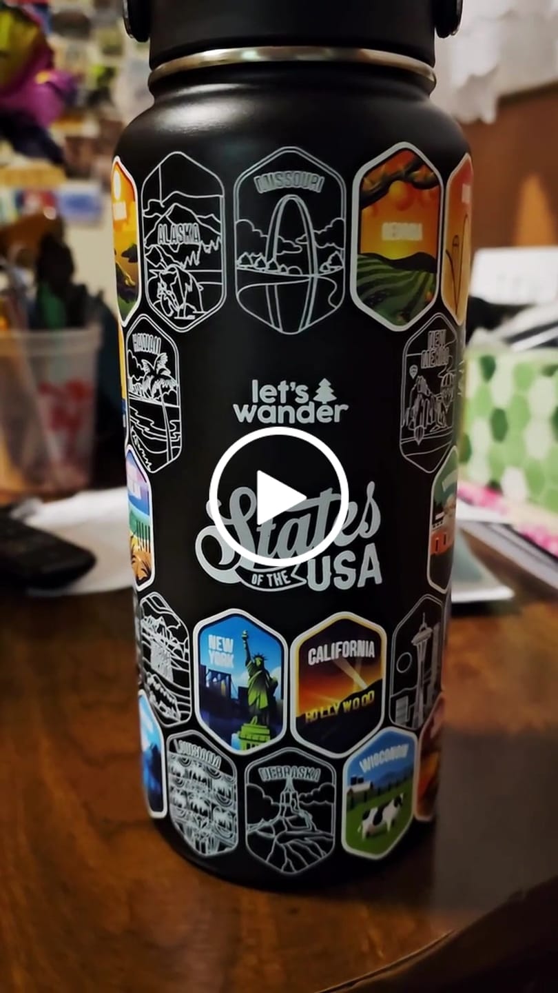 Customer video review of Lets Wander™ 50 States Of The USA Water Bottle + Stickers