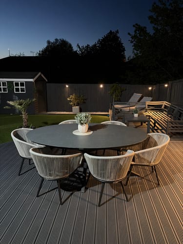 Customer photo review of Aspen 6 Seater Ellipse Ceramic Glass Dining Set with Aspen Rope Chairs